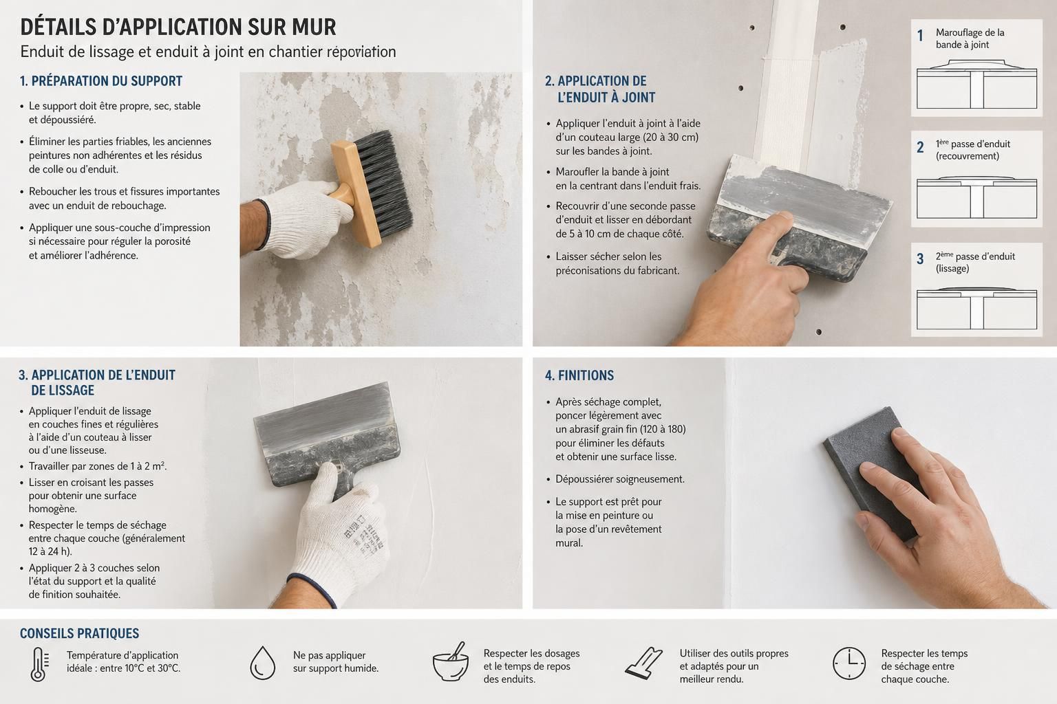 découvrez les différences entre l'enduit de lissage et l'enduit à joint, et apprenez à choisir le produit adapté pour réussir vos travaux de finition avec précision.