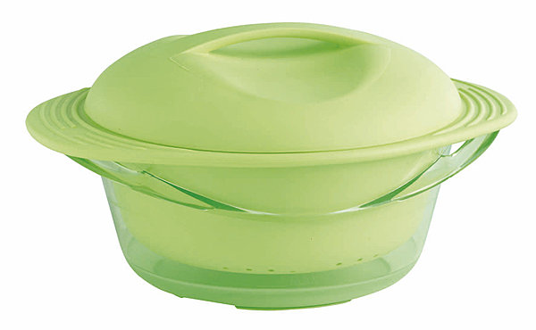 7.	Malin, cuit vapeur à utiliser au micro-ondes ou sur une casserole avec deux paniers silicone et polycarbonate, Ø 21cm existe également en noir. 39,90 €, La Carpe