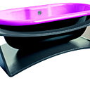 L'alliance de la fonte et de l'inox. La baignoire en fonte est insérée dans un anneau inox au style très contemporain. L 200 x 90 cm. Orion. Oxame.