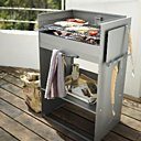 Design industriel pour ce barbecue au charbon de bois. Etagère de rangement et tiroir amovible récupérateur de cendres. Bobo. Castorama.