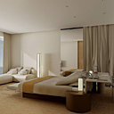 Couleurs douces et claires pour les chambres face à la mer