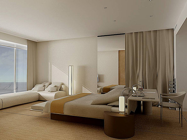 Couleurs douces et claires pour les chambres face à la mer