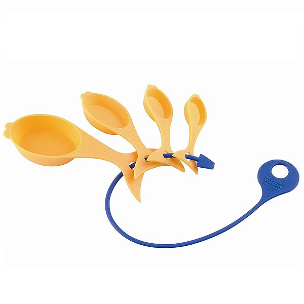 Les 4 cuillères Poissons. ABS. Cont. :  ¼ de cuillère à café, ½ cuillère à café, 1 cuillère à café et 1 cuillère à soupe ; 12,90 €