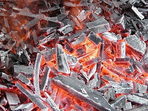 Jolis morceaux de charbon de bois embrasés