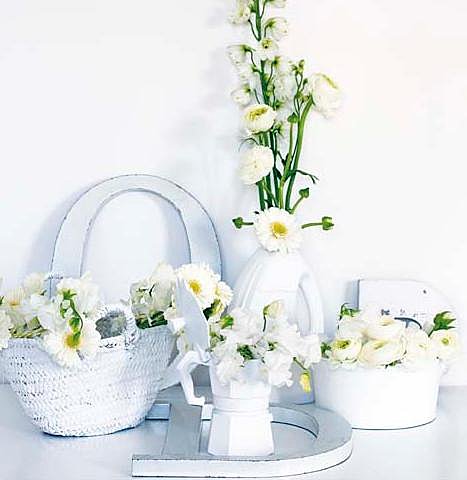 Blancheur des fleurs et des vases et autres contenants