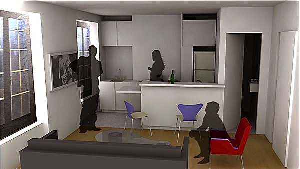 Le nouvel aménagement intérieur avec des propositions de matériaux,couleurs et mobilier