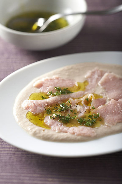 Carpaccio de veau et crème de thon