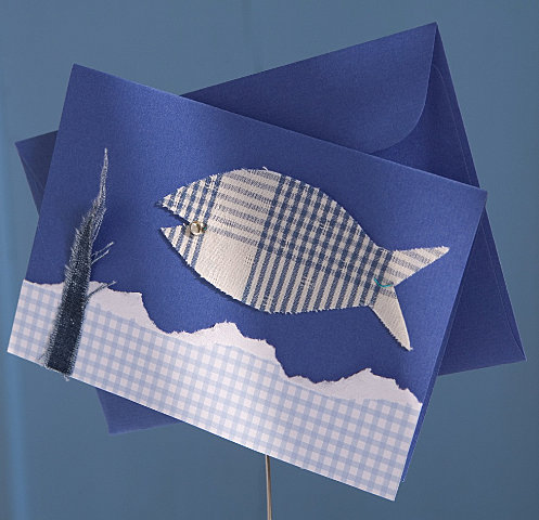 2- Réalisation d'une "carte poisson" en tissu à carreaux
