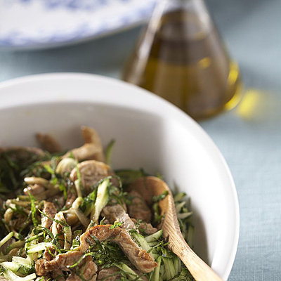 salade d'émincé de veau, courgettes et menthe fraîche