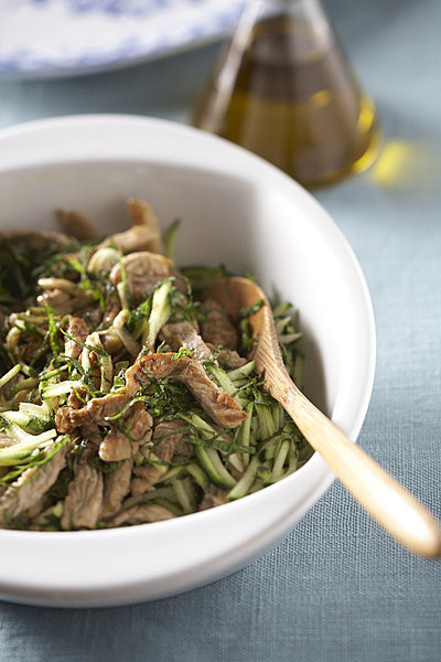 salade d'émincé de veau, courgettes et menthe fraîche