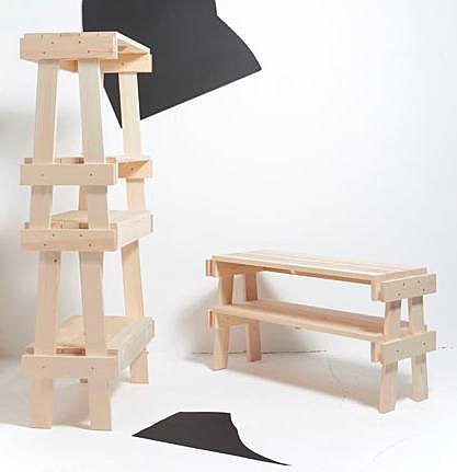 Etagère et banc de Markus Bergström et Joe Nunn, de Glass Hill (Saatchi Gallery, Londres)