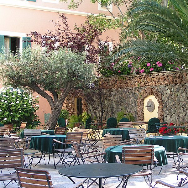 La terrasse fleurit en été