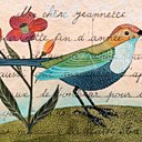 Oiseau vert peint sur dos de carte postale