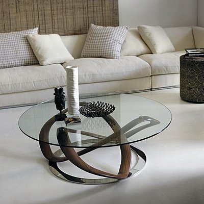 Table basse Infinity en noyer, cristal et acier, design Stefano Bigi pour Porada