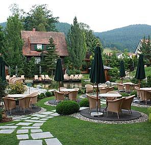 Le jardin impeccable et l'étang naturel