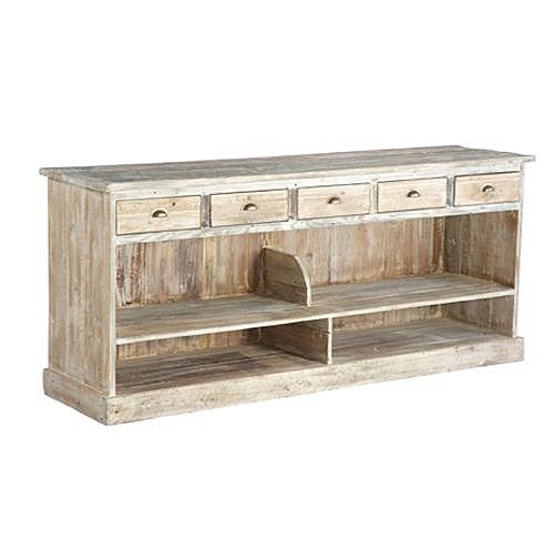 Bahut métier 5 tiroirs en pin cérusé, Hanjel chez www.decoclico.fr