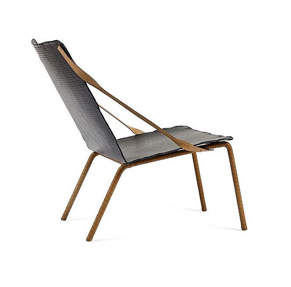 Fauteuil Frisoline en veau contrecollé sur grillage, accoudoirs en bovin tanné végétal