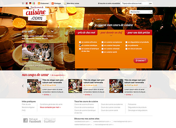 Un site clair, avec des rubriques par région, pays, spécialités...