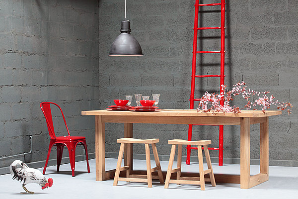 Table Cèdre Rouge pied madrier et chêne massif