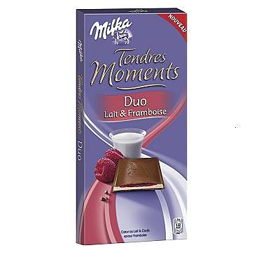 Parmi des duos, Milka associe chocolat au lait et framboise