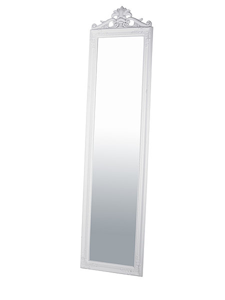 Un miroir mouluré en bois. Existe en blanc ou argenté. L 45 x H 140 ou 180 cm. Lene Bjerre Design. Modern Living.