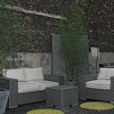 Coin de verdure dans la cour aménagée pour les beaux jours