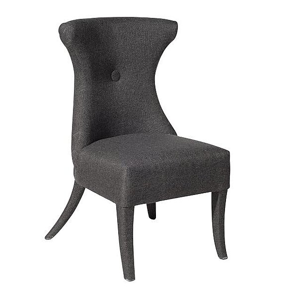 Chaise de salle à manger en lin épais gris foncé et pieds gainés