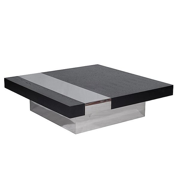 Grande table basse carrée avec large bande chromée