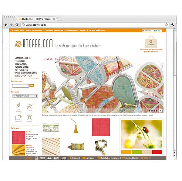 La page d'accueil du site avec les typolgies de produits