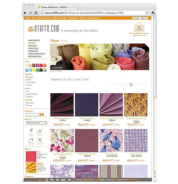 On peut sélectionner les tissus par coloris