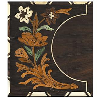 Décoration en marqueterie de fleurs et feuillages en ivoire et bois précieux