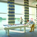 Partie de billard, face à la mer