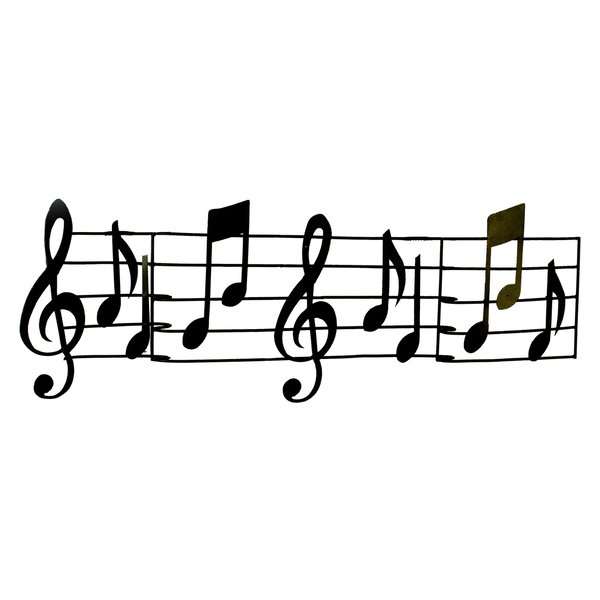 A fixer au mur, une partition de musique en métal noir. 88 x 32 cm. Matflor.