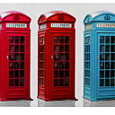 Des cabines téléphoniques multicolores. Toile imprimée en polyester sur châssis en bois. 30 x 90 cm. 19 €. Technicolor. Vente-unique.com