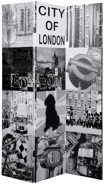 Black & White. Un paravent de H 180 cm composé de 3 vantaux de 40 cm. En bois et polyester. 69 €. Paravent City of London vintage. Vente-unique.com