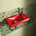 Un lave-mains couleur piment. En céramyl. 40,4 x 22,4 cm. Sucre. Decotec.