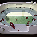 Le fond transparent de la baignoire permet de voir les poissons nageant dans l'eau turquoise