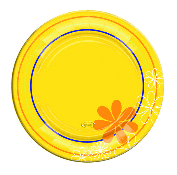 Une vaisselle en carton vitaminée. Assiette de 28 cm. 3,35 € les 10. Lolly Pop. Tifany.