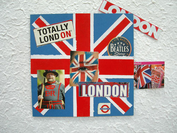 Découpez des photos symboles  de L'Angleterre sur des dépliants touristiques