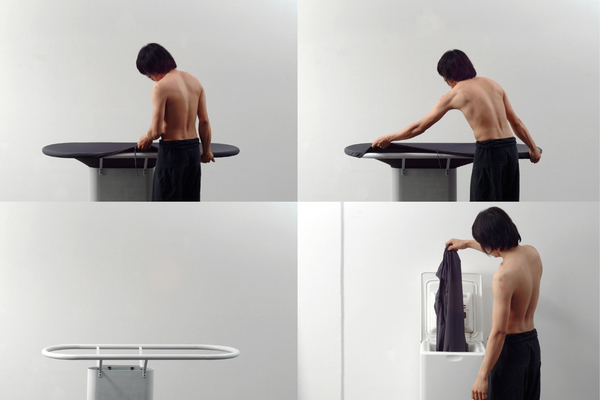 Avec « Une autre salle de bains », les traditionnelles vasques en céramique sont remplacées par des vasques en textile imperméable et lavable en machine. Felipe Ribon. Prototypes. © Ribon