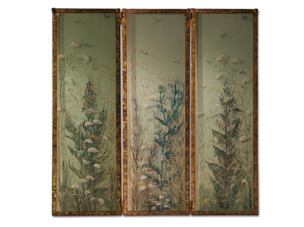 Touche champêtre pour le paravent Herbes Folles, en verre peint. H.150 x L.180 cm. Joy de Rohan Chabot. Pièce unique à 6000 €. www.joyderohanchabot.com