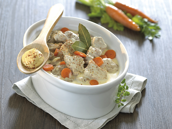 Une blanquette de veau agréablement relevée par la moutarde forte