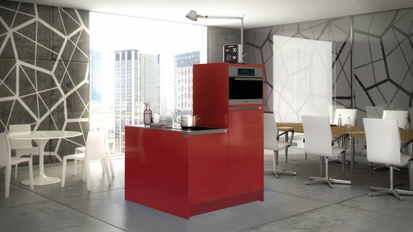 Une cuisine compacte. Dans 1 ou 2 m3, le cube regroupe rangements, réfrigérateur, plaque de cuisson, four ou lave-vaisselle. Réalisation sur mesure dans 1950 couleurs. Design Marcel Schepers. Urban Cube. Siematic.