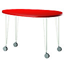 Bureau ou table à manger, elle se déplace rapidement grâce à ses roulettes à frein. Plateau en panneau de fibres de bois, pieds en acier. 99 €. Vika Manne Vika Runtorp. Ikéa.