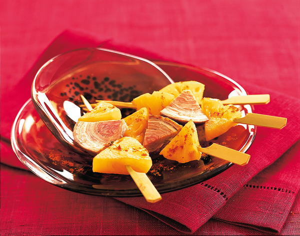 Des brochettes sucré-salé d’andouille et d’ananas gourmandes, en entrée ou à l’apéritif