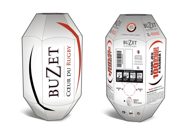 3 litres de Buzet dans un joli cubitainer en forme de ballon de rugby: le Bag In Box !