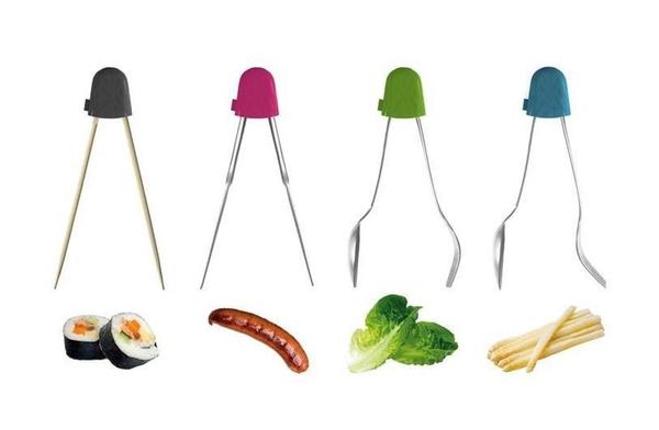 Idéal pour improviser des couverts de service, ce système permet de relier fourchette, cuiller ou encore baguettes.