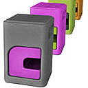 Un meuble multifonctions. Bout de canapé, table basse, table de chevet, pouf, il s’empile pour créer une colonne de rangement. En polyéthylène, fuschia, anis, gris et orange, il se compose d’un cube et d’un pouf. Le cube, 58 x 40 x 40 cm : 69 €. Le pouf, 29 x 29 x 40 cm : 39 . Kikoo. Mynotedeco.com. Vendu chez Fly.