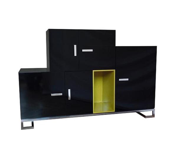 Meuble de rangement en laque piétement en inox poli miroir Bis.JPG