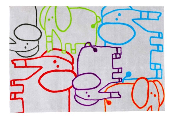 Un tapis imprimé d’éléphants stylisés. En coton. 100 x 150 cm. 49,90 €. Eléphant. Fly.